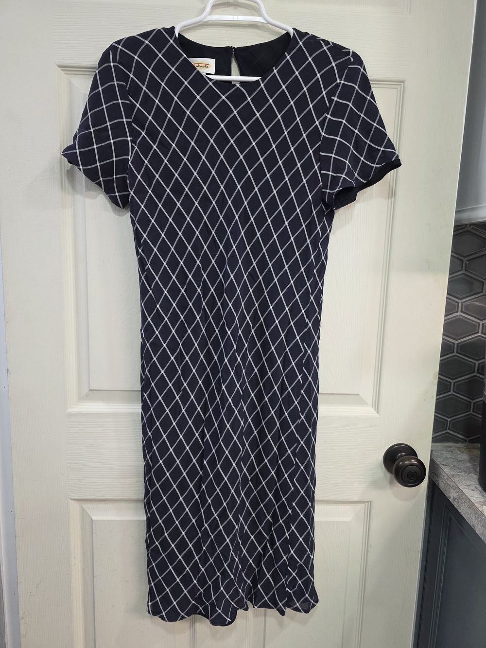 Talbots Navy Dress with White Windowpane Pattern
